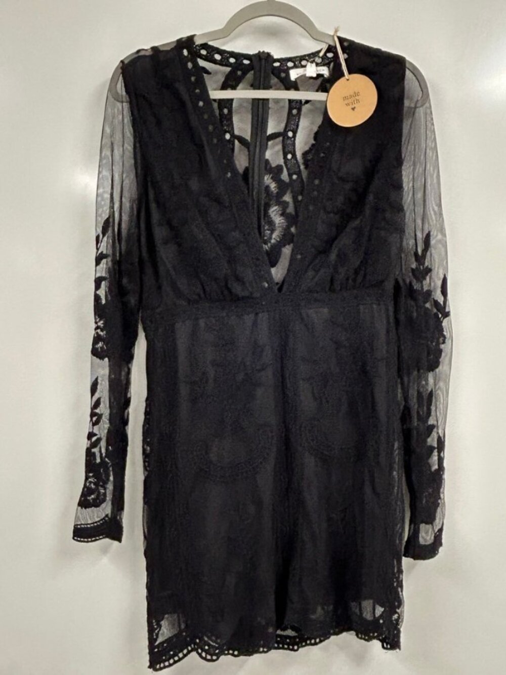Honey Punch Black Lace MiniDress NWT Large Sheer Witchy Whimsigoth Fairy Goth